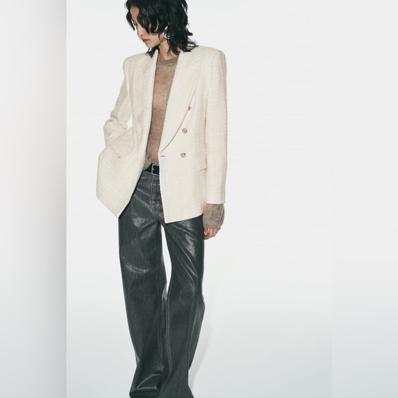 Zara   Double Breasted Textured Weave Blazer Jacket    Size XL - Picture 9 of 11